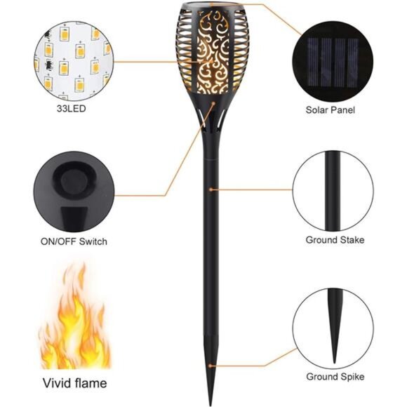 Solar Torch Lights with Flickering Flame, Fire Effect Garden Light, Auto On/Off - Picture 4 of 16